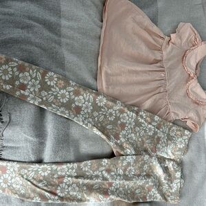 Floral Leggings and Ruffled Top Set